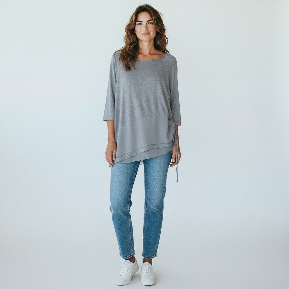 ST John Top Women's‎ Medium Gray Asymmetrical Rouched Side